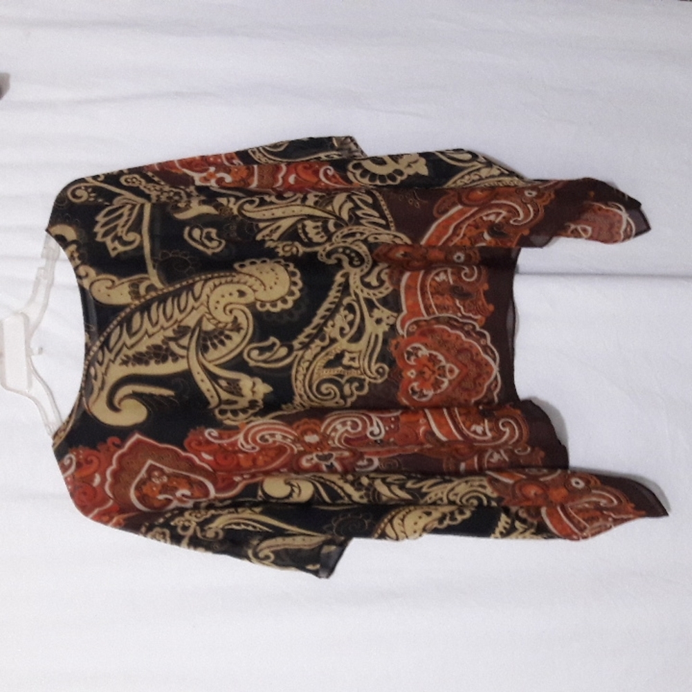 Susan Graver Paisley Poncho Top in Black, Brown & Cream